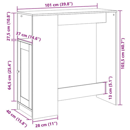 barbord med stativer 101x40x103,5 cm konstrueret træ røget eg