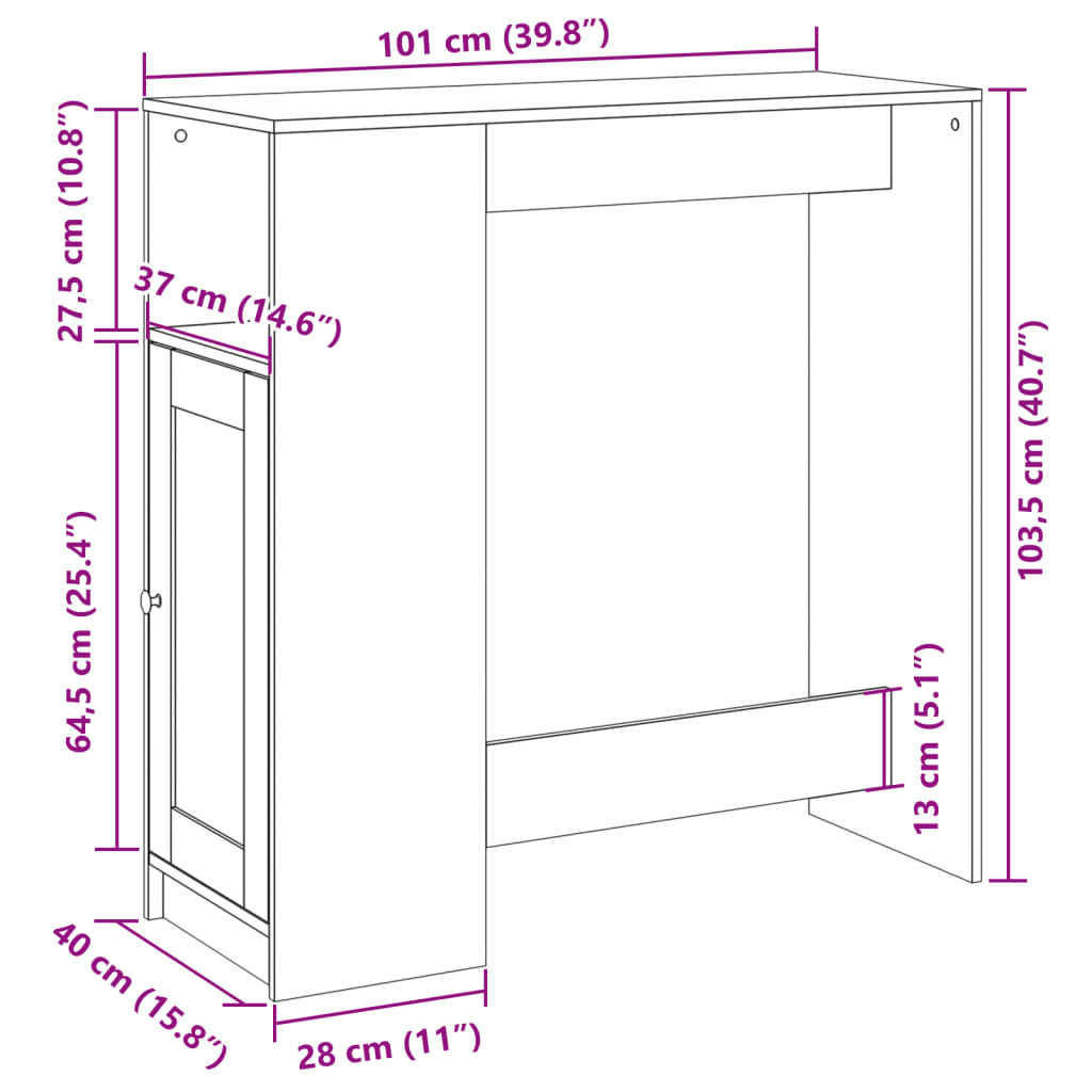 barbord m. stativer 101x40x103,5 cm konstrueret træ gammelt træ