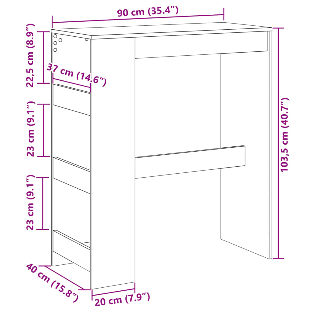 barbord med stativer 90x40x103,5 cm konstrueret træ hvid