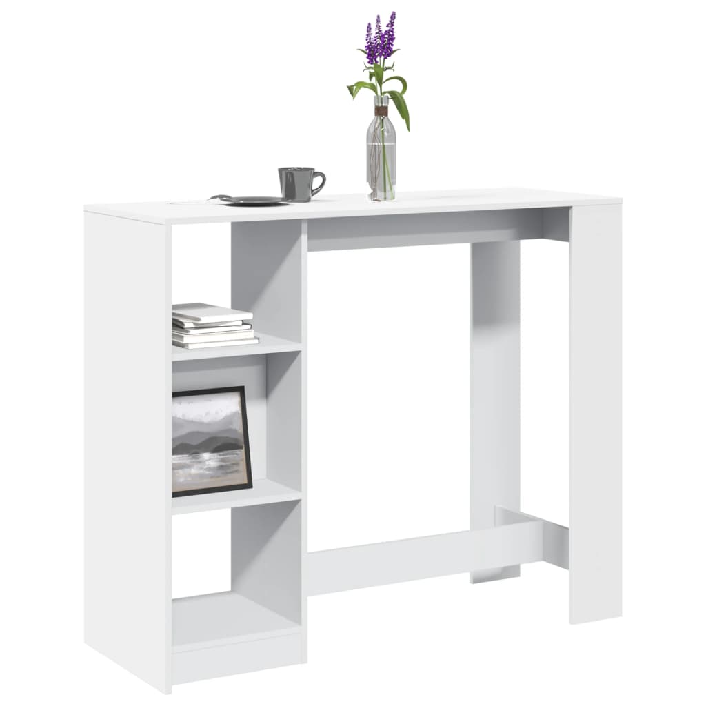 barbord med hylde 124x46x103,5 cm konstrueret træ hvid billede