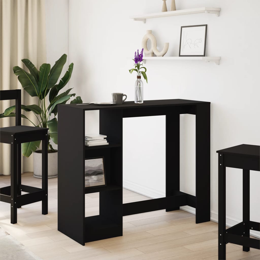 barbord med hylde 124x46x103,5 cm konstrueret træ sort