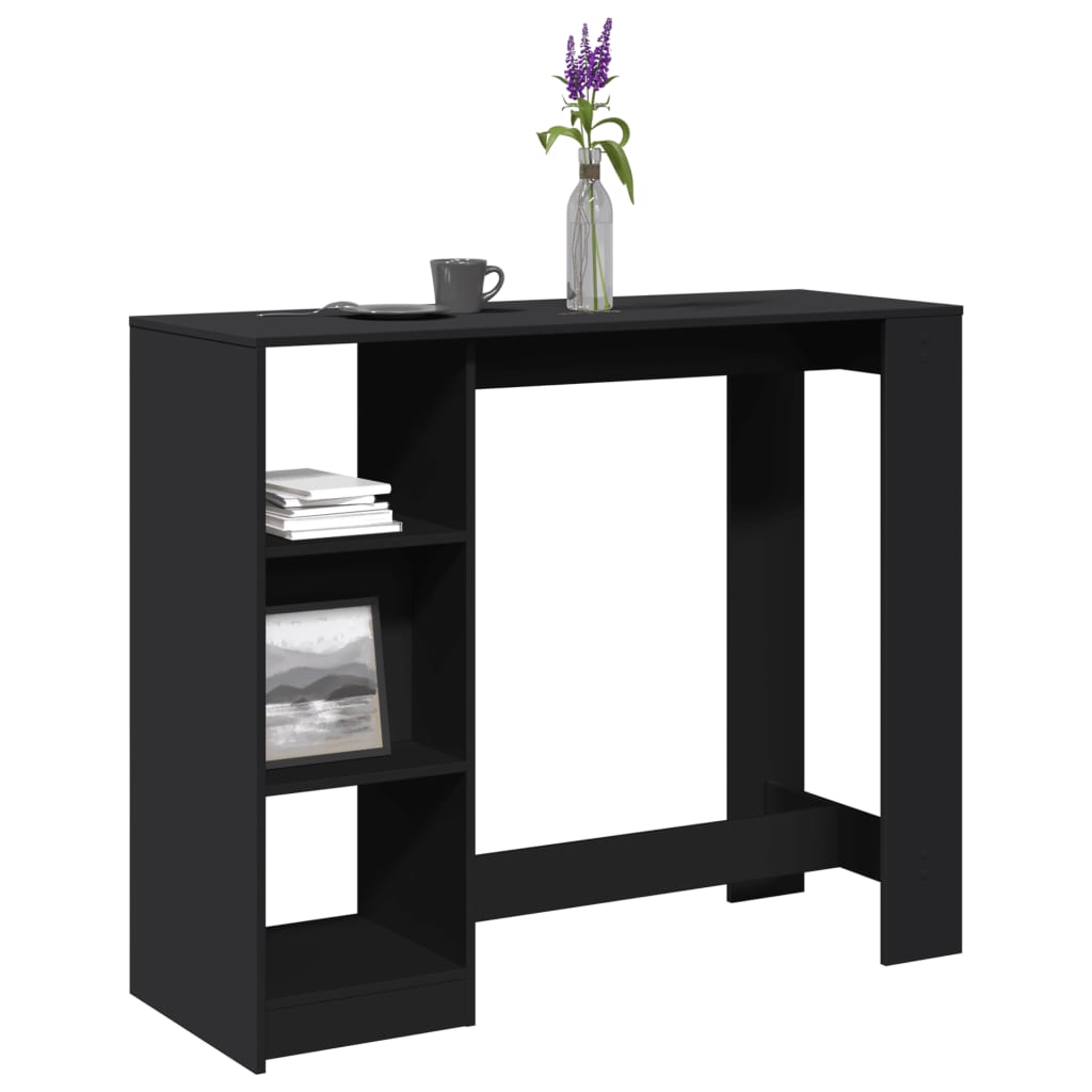 barbord med hylde 124x46x103,5 cm konstrueret træ sort