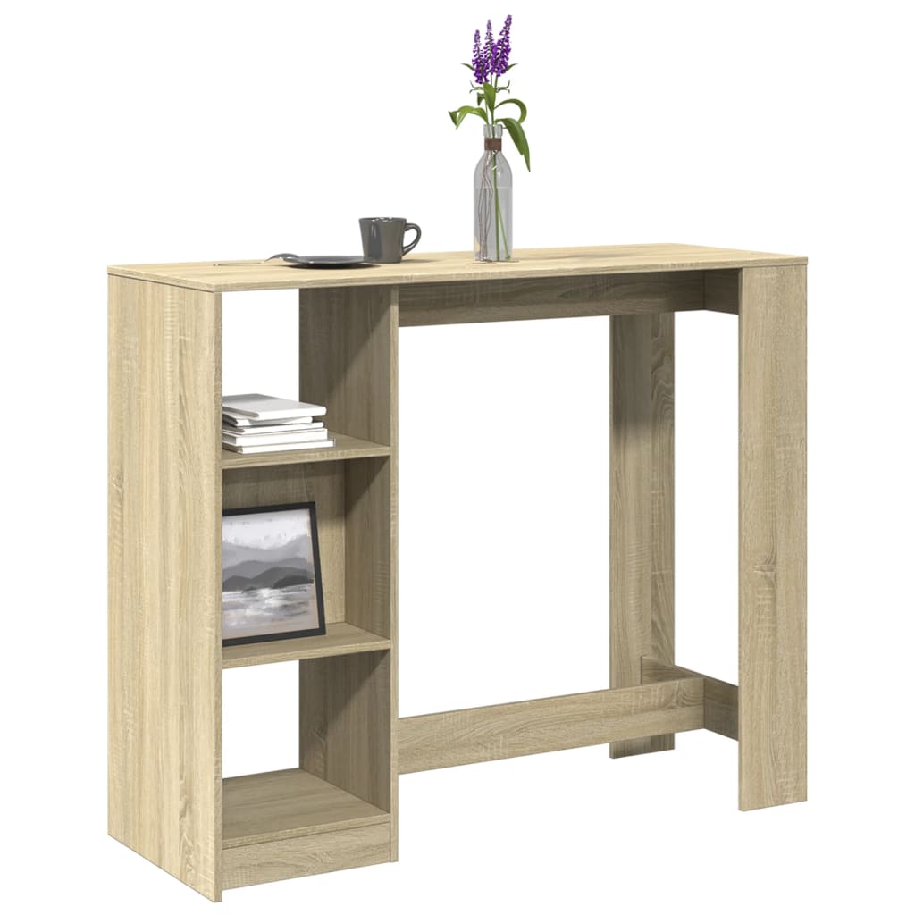 barbord med hylde 124x46x103,5 cm konstrueret træ sonoma-eg