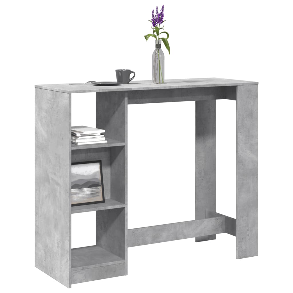 Barbord med hylde - 124×46×103,5 cm i betongrå konstrueret træ