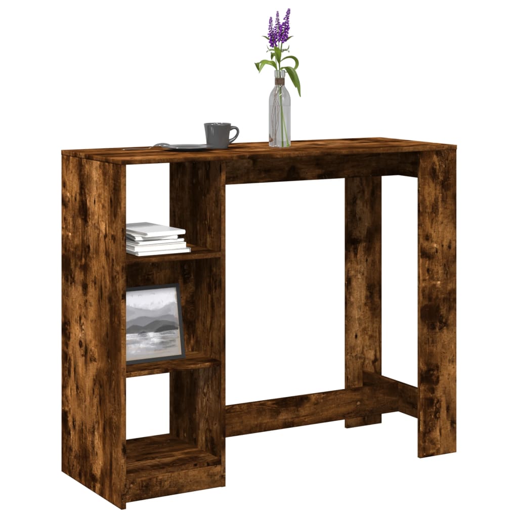 barbord m. hylde 124x46x103,5 cm konstrueret træ røget eg