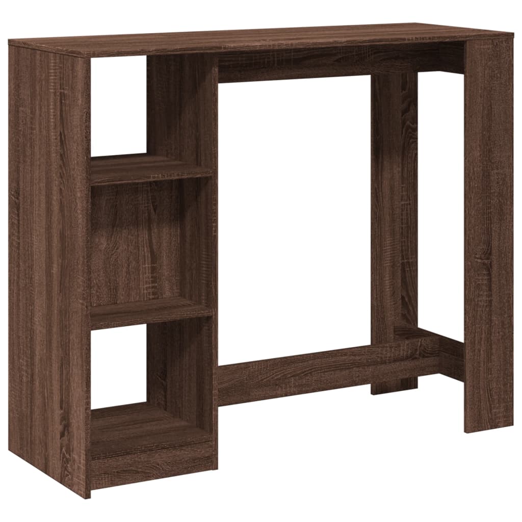 barbord med hylde 124x46x103,5 cm konstrueret træ brun egetræ