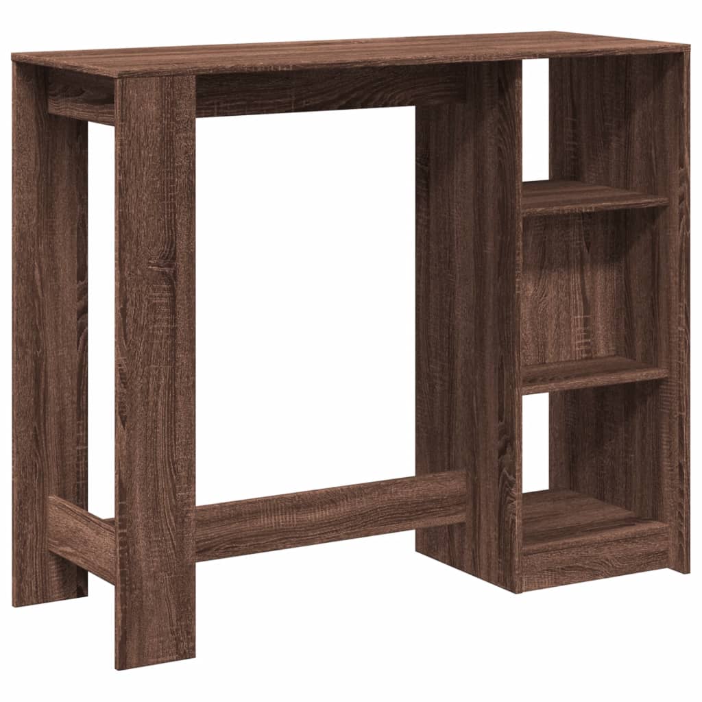 barbord med hylde 124x46x103,5 cm konstrueret træ brun egetræ