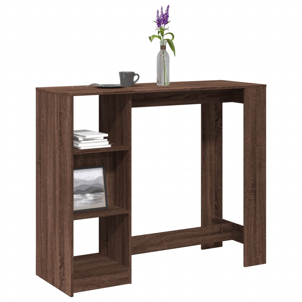 vidaXL barbord med hylde 124x46x103,5 cm konstrueret træ brun egetræ