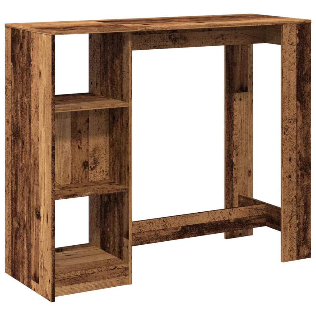 barbord med hylde 124x46x103,5 cm konstrueret træ gammelt træ