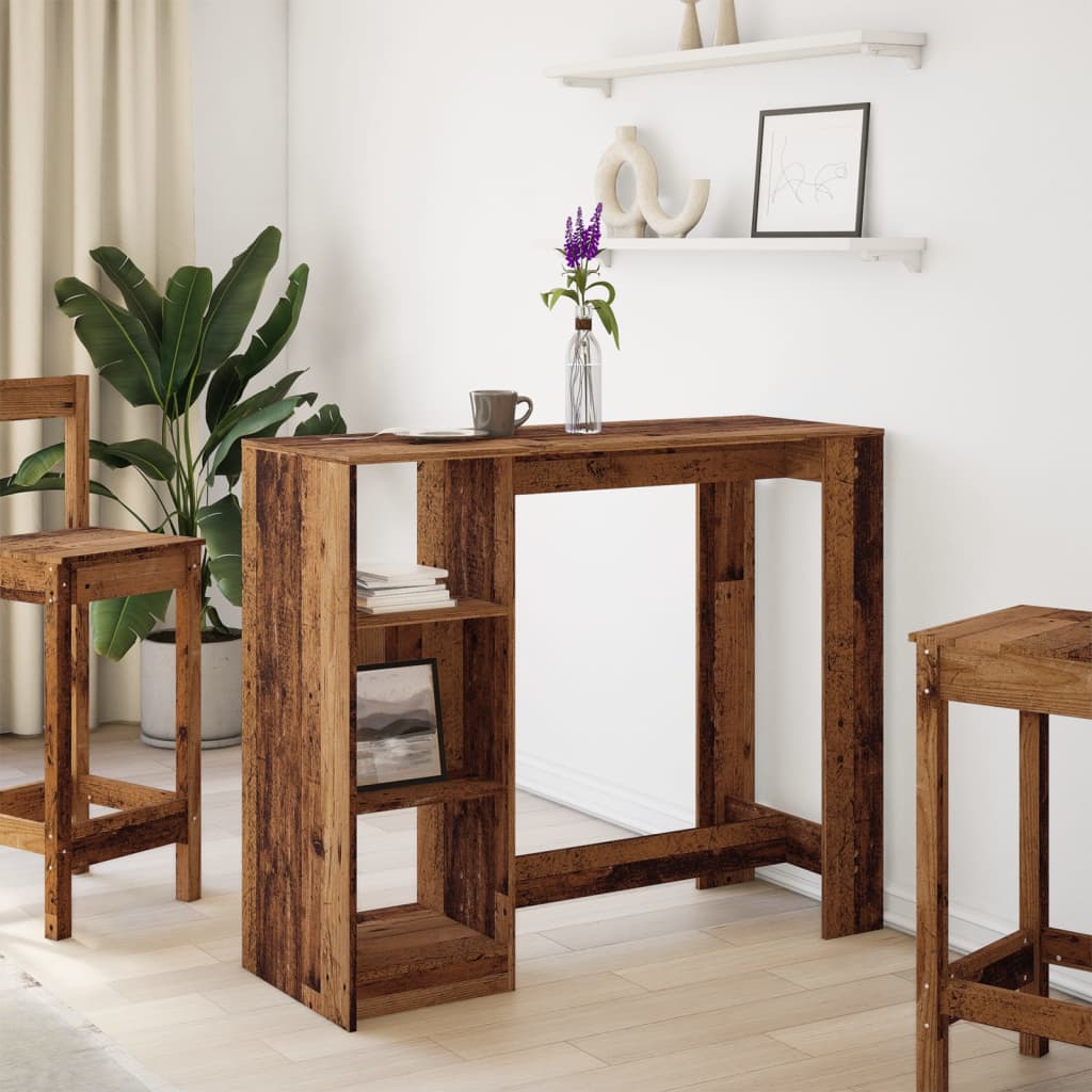 barbord med hylde 124x46x103,5 cm konstrueret træ gammelt træ