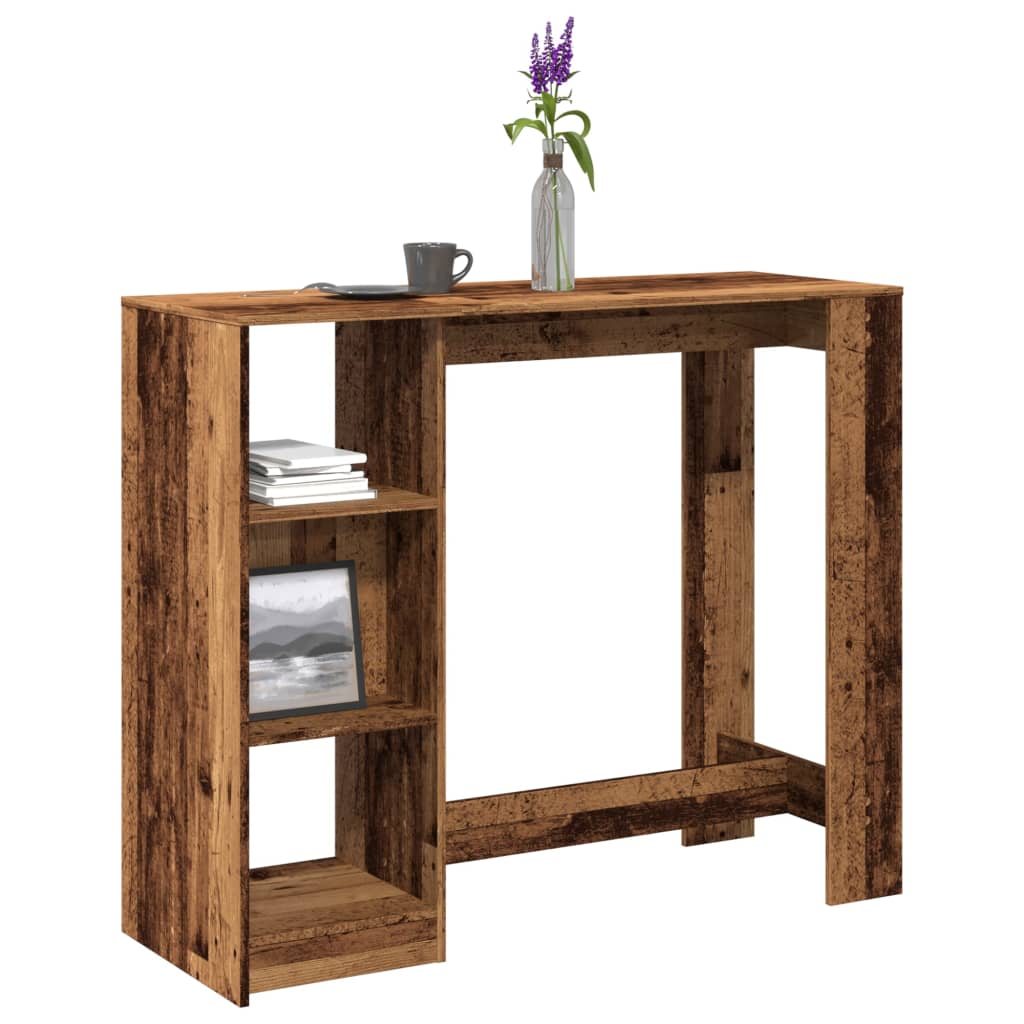 barbord med hylde 124x46x103,5 cm konstrueret træ gammelt træ