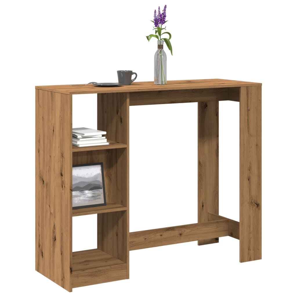 Barbord med hylde 124×46×103,5 cm - konstrueret træ i egetræslook