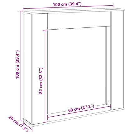forsats til pejs 100x20x100 cm konstrueret træ kunsteg