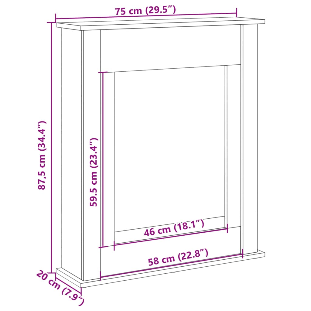 forsats til pejs 75x20x87,5 cm konstrueret træ betongrå