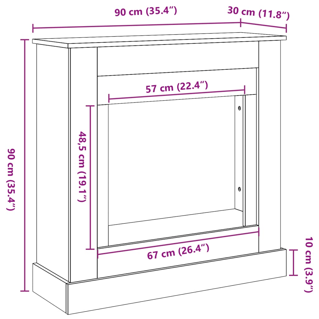 forsats til pejs 90x30x90 cm konstrueret træ røget eg
