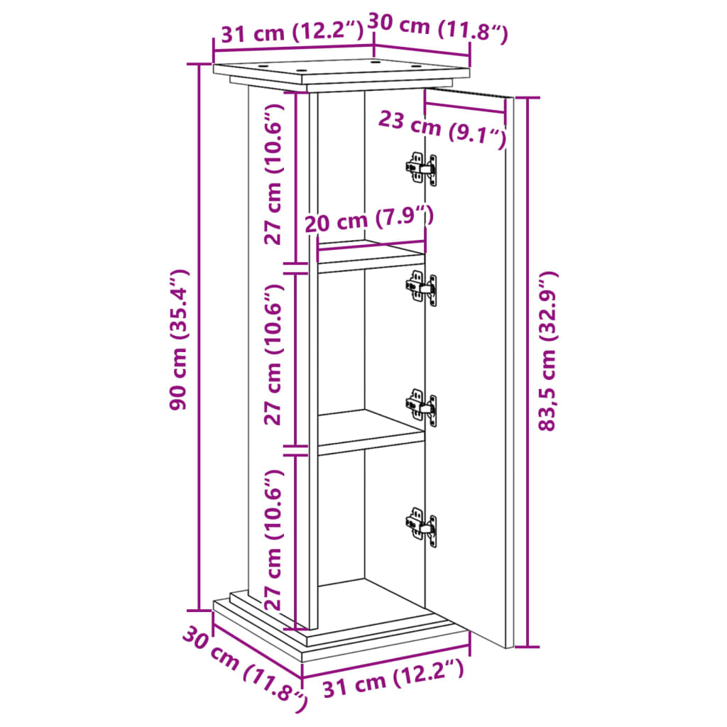 piedestal med opbevaring 31x30x90 cm konstrueret træ