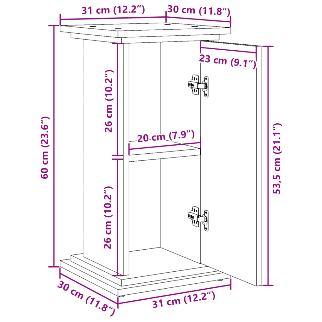 piedestal med opbevaring 31x30x60 cm konstrueret træ