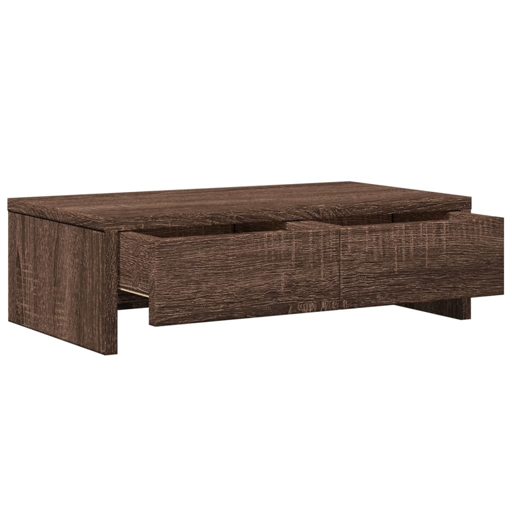 skærmholder med skuffer 50x27x15 cm konstrueret træ brunt eg