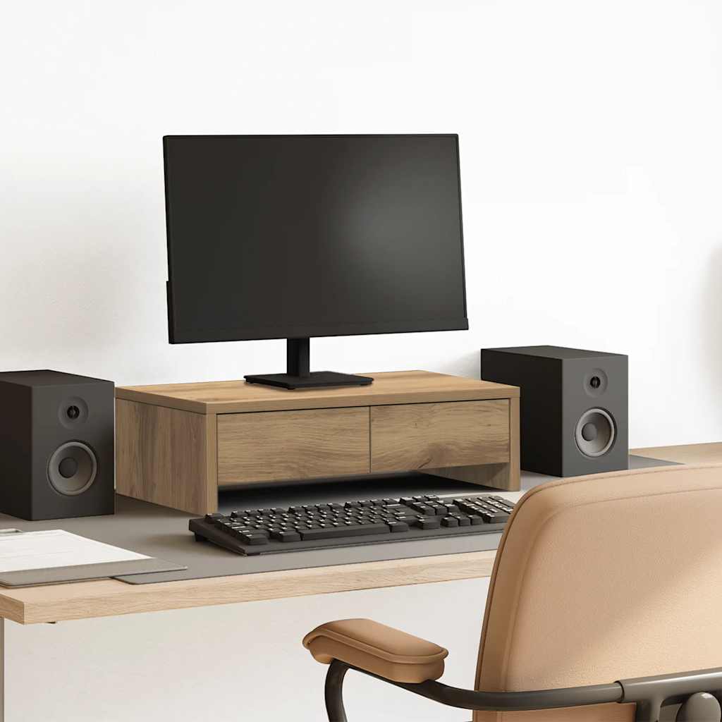 skærmholder med skuffer 50x27x15 cm konstrueret træ kunsteg