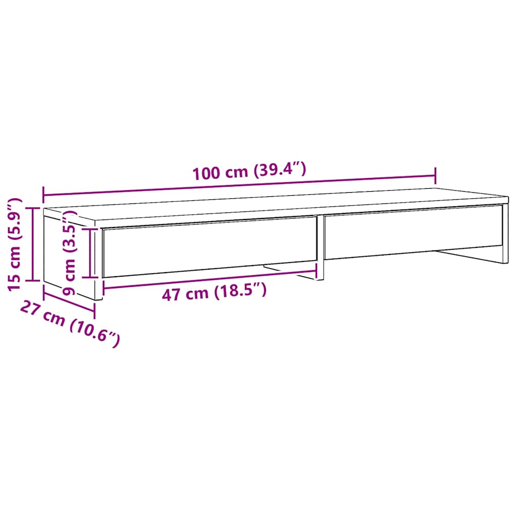 skærmholder med skuffer 100x27x15 cm konstrueret træ kunsteg