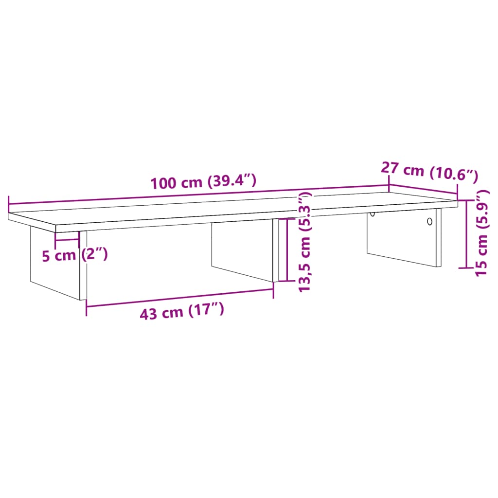skærmholder 100x27x15 cm konstrueret træ gammelt trælook