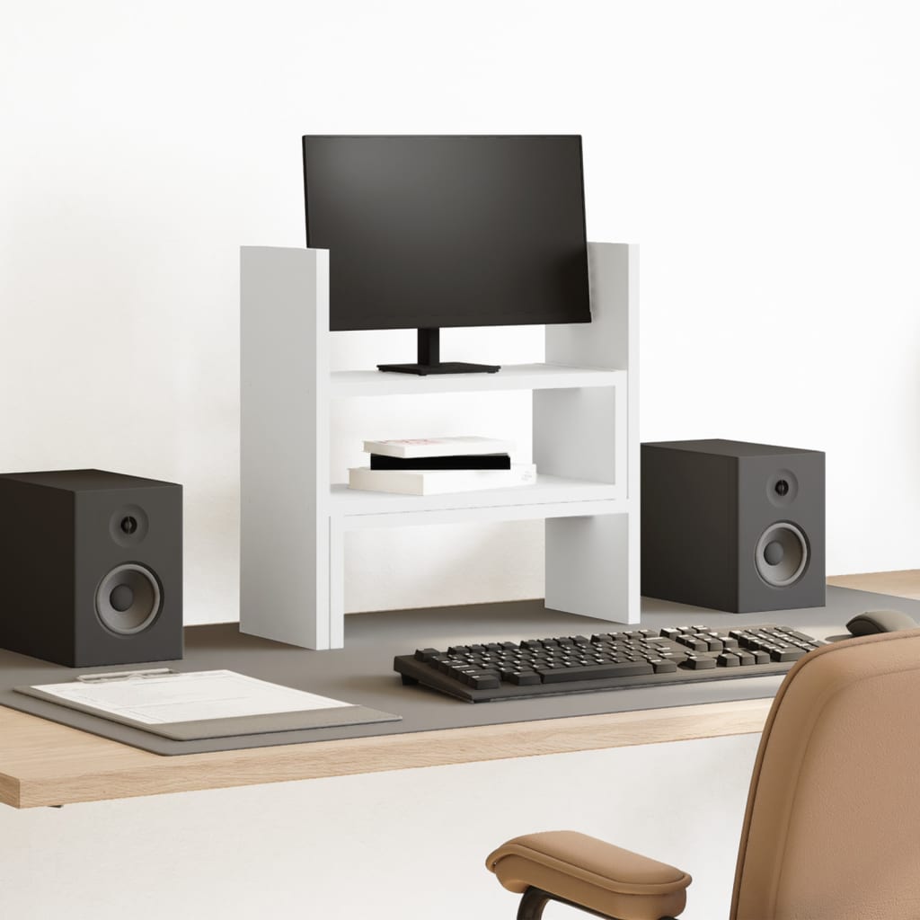 hylde til skrivebord 40x17x41 cm konstrueret træ hvid