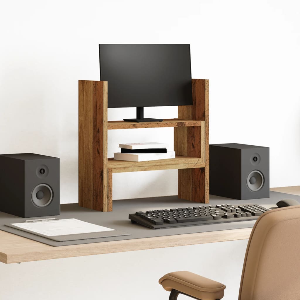 hylde til skrivebord 40x17x41 cm konstrueret træ antikt træ