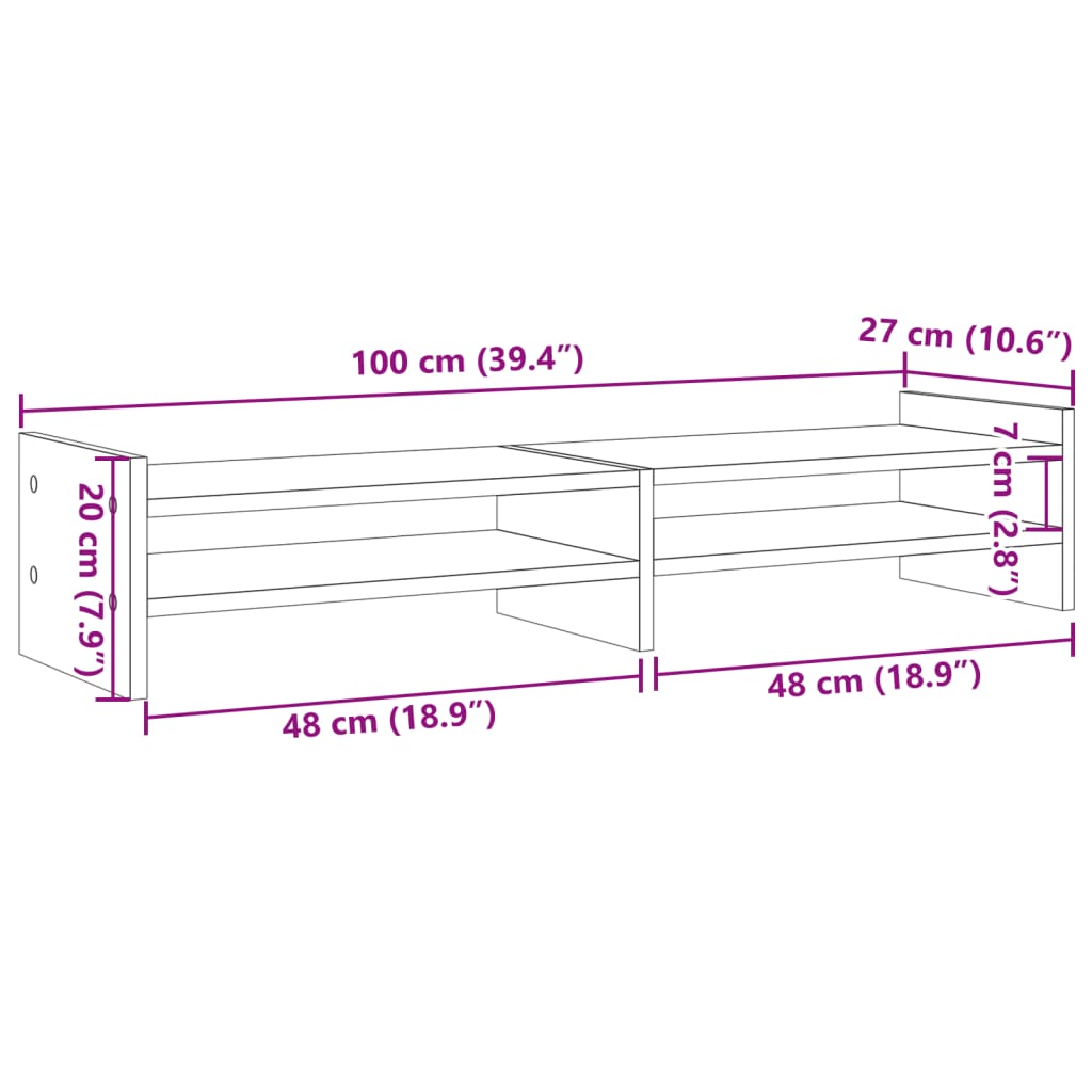 skærmstander 100x27x20 cm konstrueret træ sonoma-eg