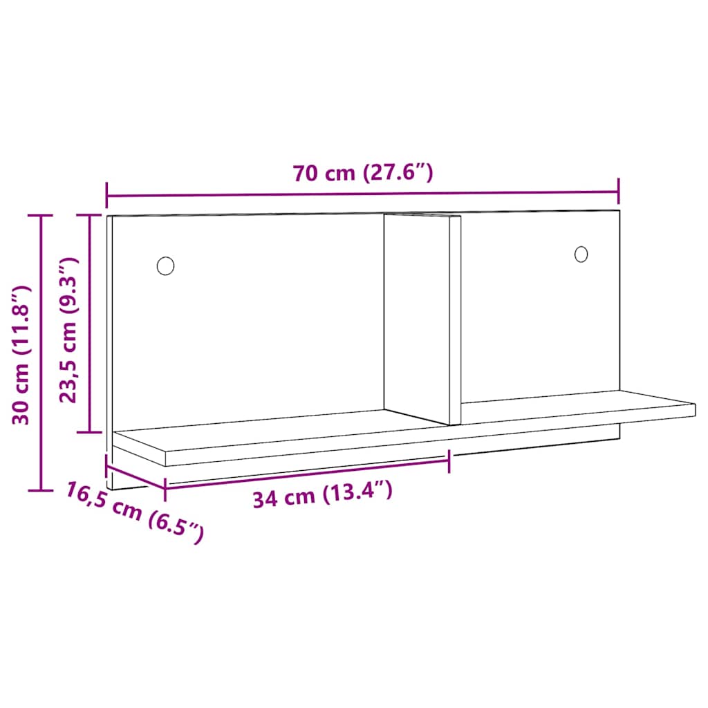 vægskab 70x16,5x30 cm konstrueret træ kunsteg