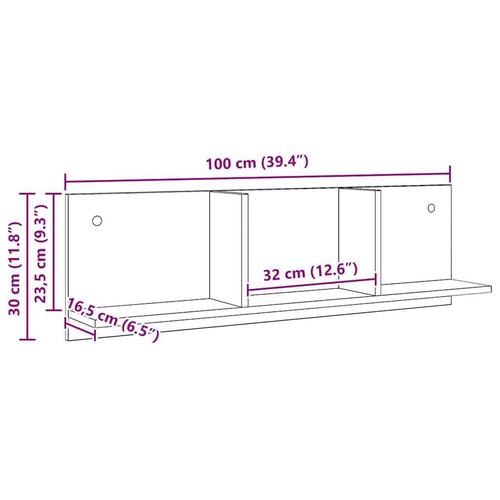 vægskab 100x16,5x30 cm konstrueret træ kunsteg