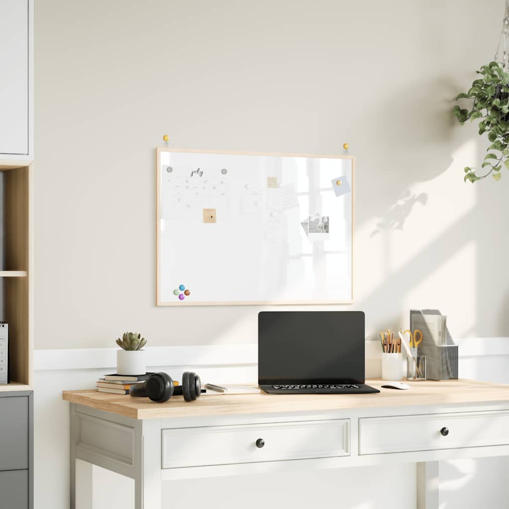 magnetisk whiteboardtavle med ramme i massivt fyrretræ 80x55 cm