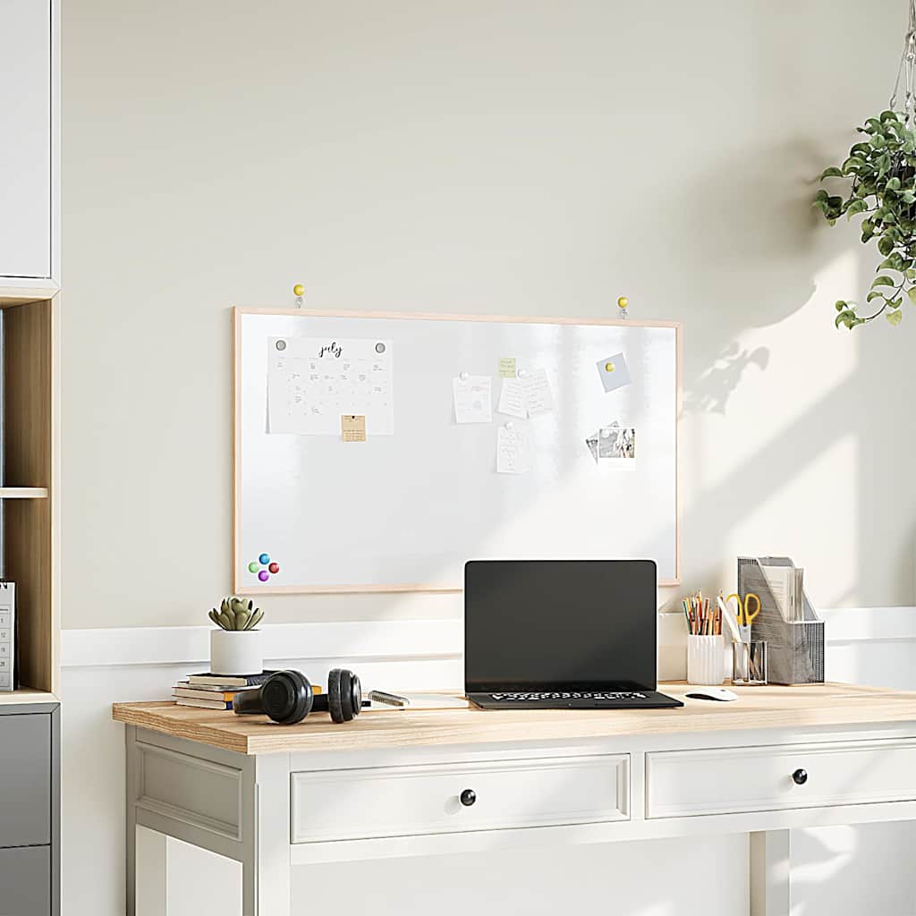 magnetisk whiteboardtavle med ramme i massivt fyrretræ 100x55 cm