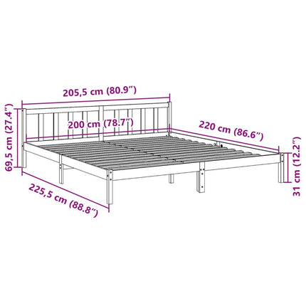 ekstra lang sengeramme uden madras 200x220 cm massivt fyrretræ