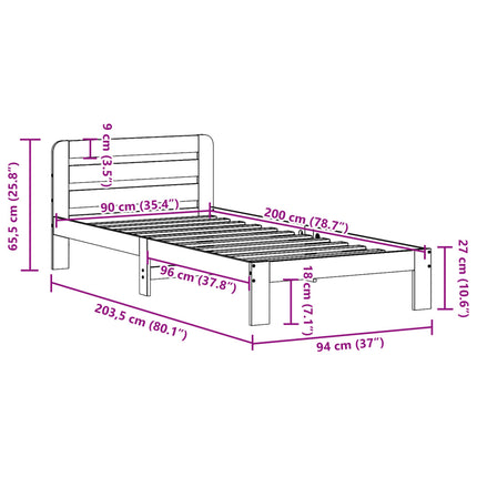 sengeramme uden madras 90x200 cm massivt fyrretræ