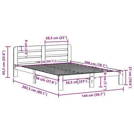 sengeramme uden madras 140x200 cm massivt fyrretræ hvid