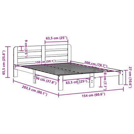 sengeramme uden madras 150x200 cm massivt fyrretræ hvid