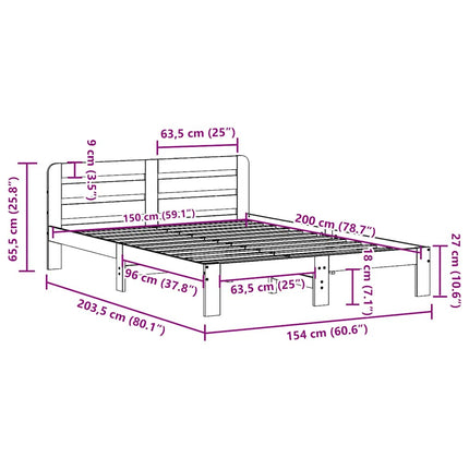 sengeramme uden madras 150x200 cm massivt fyrretræ gyldenbrun