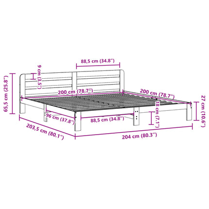 sengeramme uden madras 200x200 cm massivt fyrretræ hvid