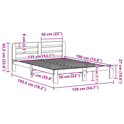 sengeramme uden madras 135x190 cm massivt fyrretræ hvid