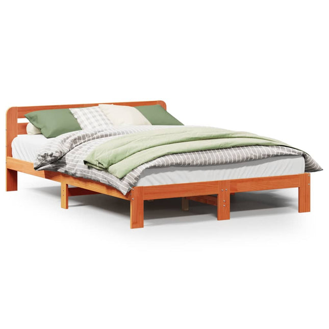 sengeramme uden madras 140x190 cm massivt fyrretræ gyldenbrun