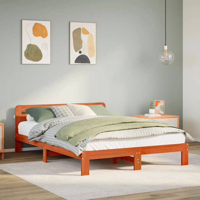 sengeramme uden madras 140x190 cm massivt fyrretræ gyldenbrun