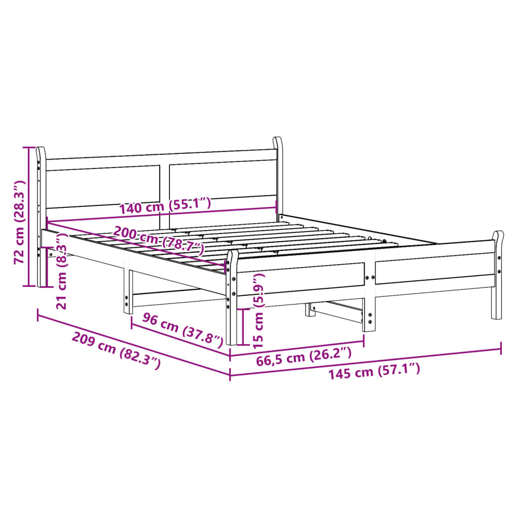 sengeramme uden madras 140x200 cm massivt fyrretræ hvid