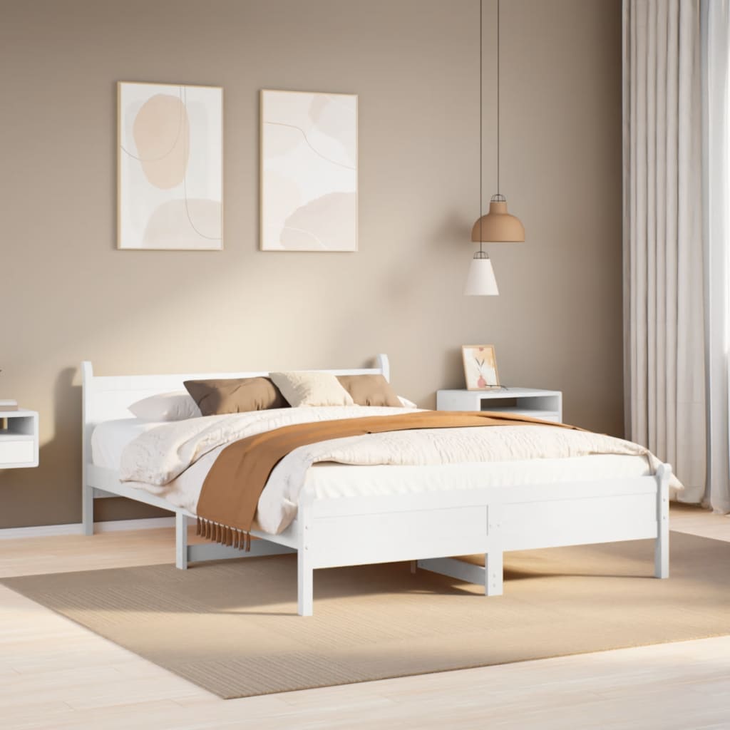 sengeramme uden madras 140x200 cm massivt fyrretræ hvid