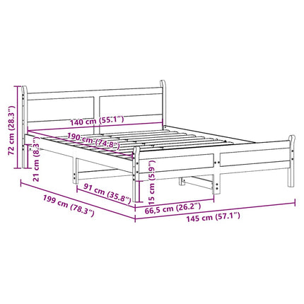 sengeramme uden madras 140x190 cm massivt fyrretræ gyldenbrun