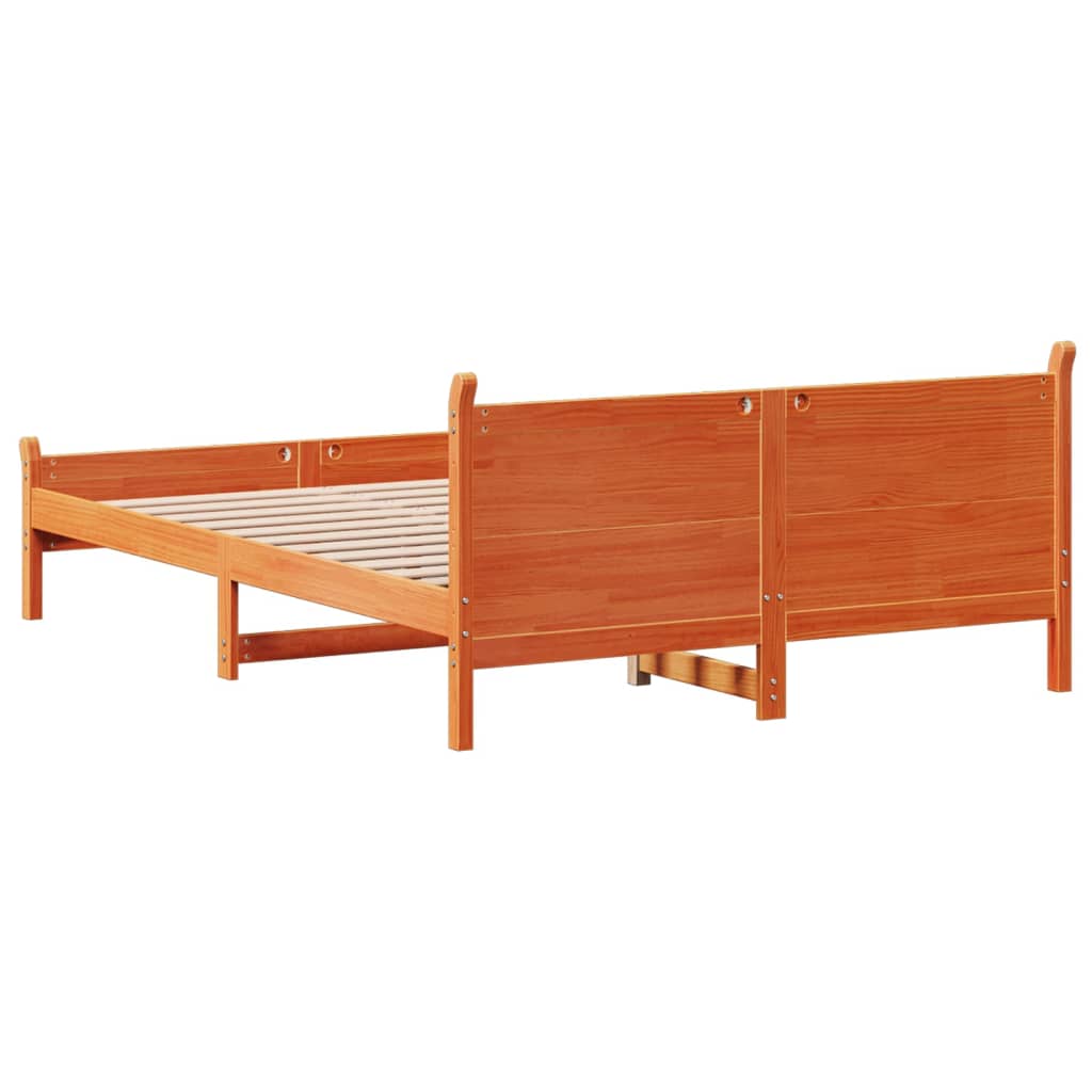 sengeramme uden madras 135x190 cm massivt fyrretræ brun