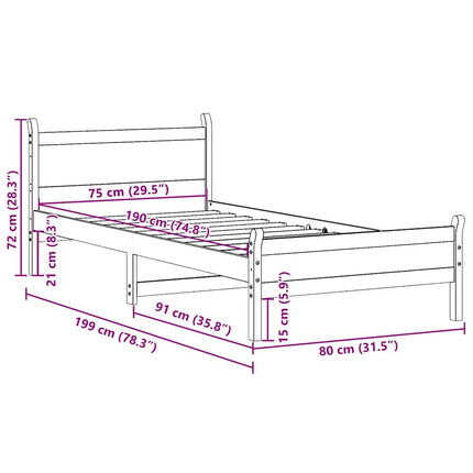sengeramme uden madras 75x190 cm massivt fyrretræ gyldenbrun
