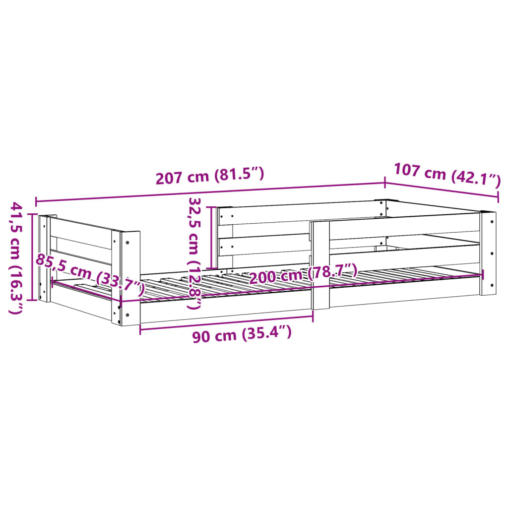 sengeramme uden madras 100x200 cm massivt fyrretræ