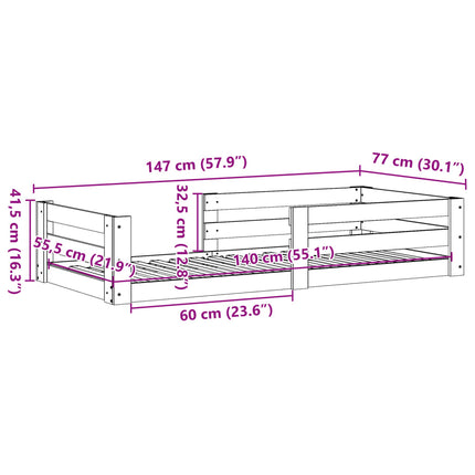 sengeramme uden madras 70x140 cm massivt fyrretræ