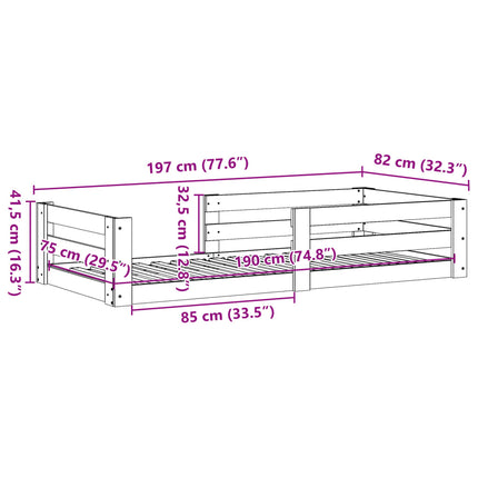 sengeramme uden madras 75x190 cm massivt fyrretræ hvid