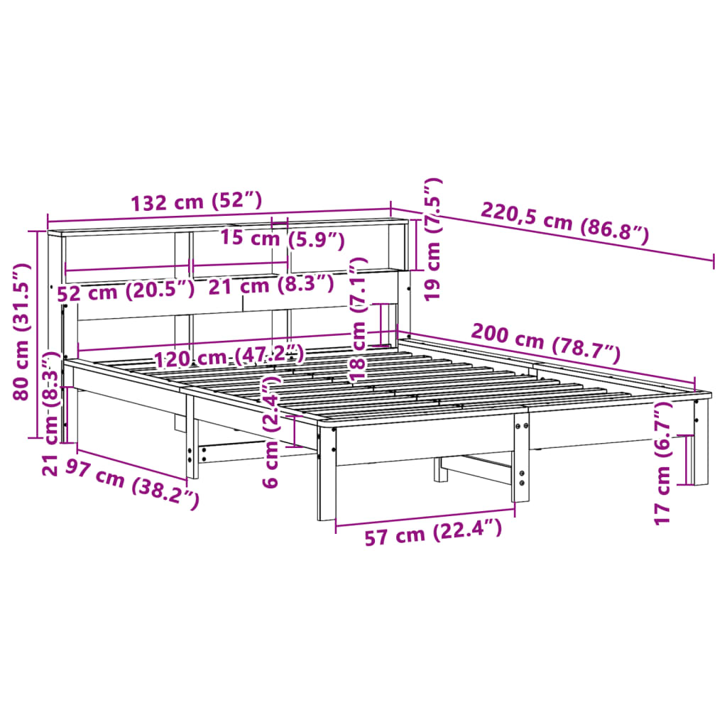seng med reol uden madras 120x200 cm massivt fyrretræ